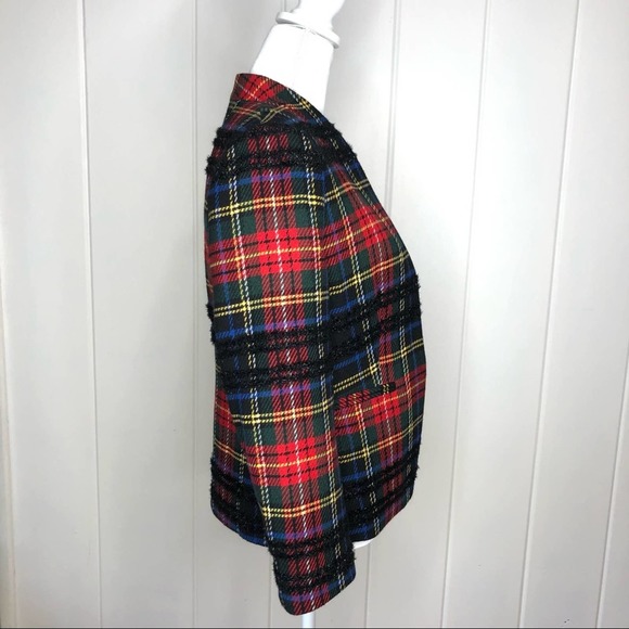 J.Crew Going Out Lurex Stewart Tartan Blazer Jacket Size 4 Red Holiday AE992 - Picture 6 of 12